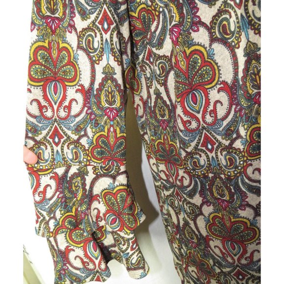 Tacera Woman Medallion Print Long Flared Sleeve Knee Length Dress, Plus Size 3X - Picture 7 of 10